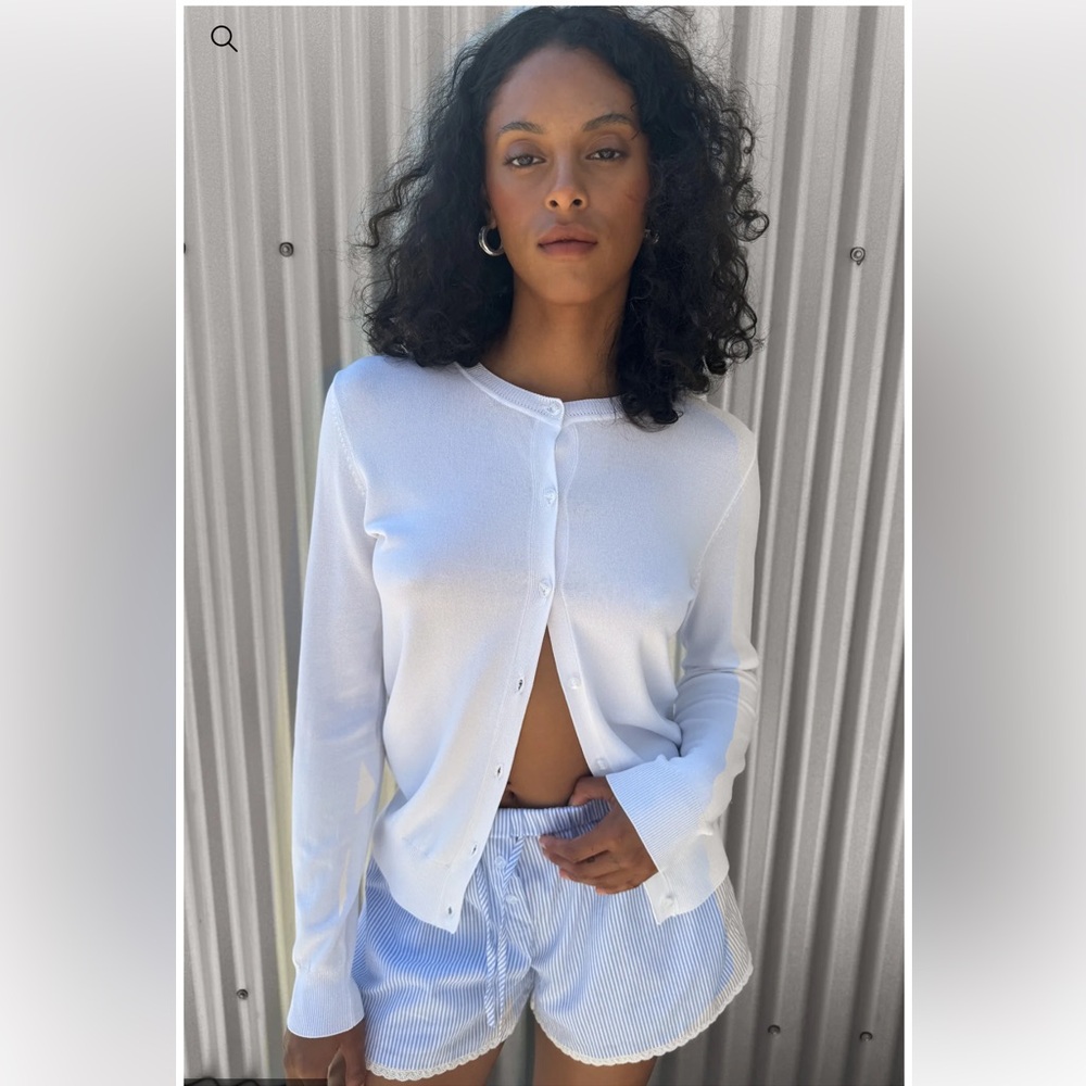 OAK + FORT - WHITE LIGHTWEIGHT KNIT CARDIGAN (Size: M)